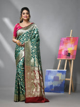 Teal Green Silk Banarasi Saree With Zari Woven Floral And Paisley Designs-MA52BSL441050046